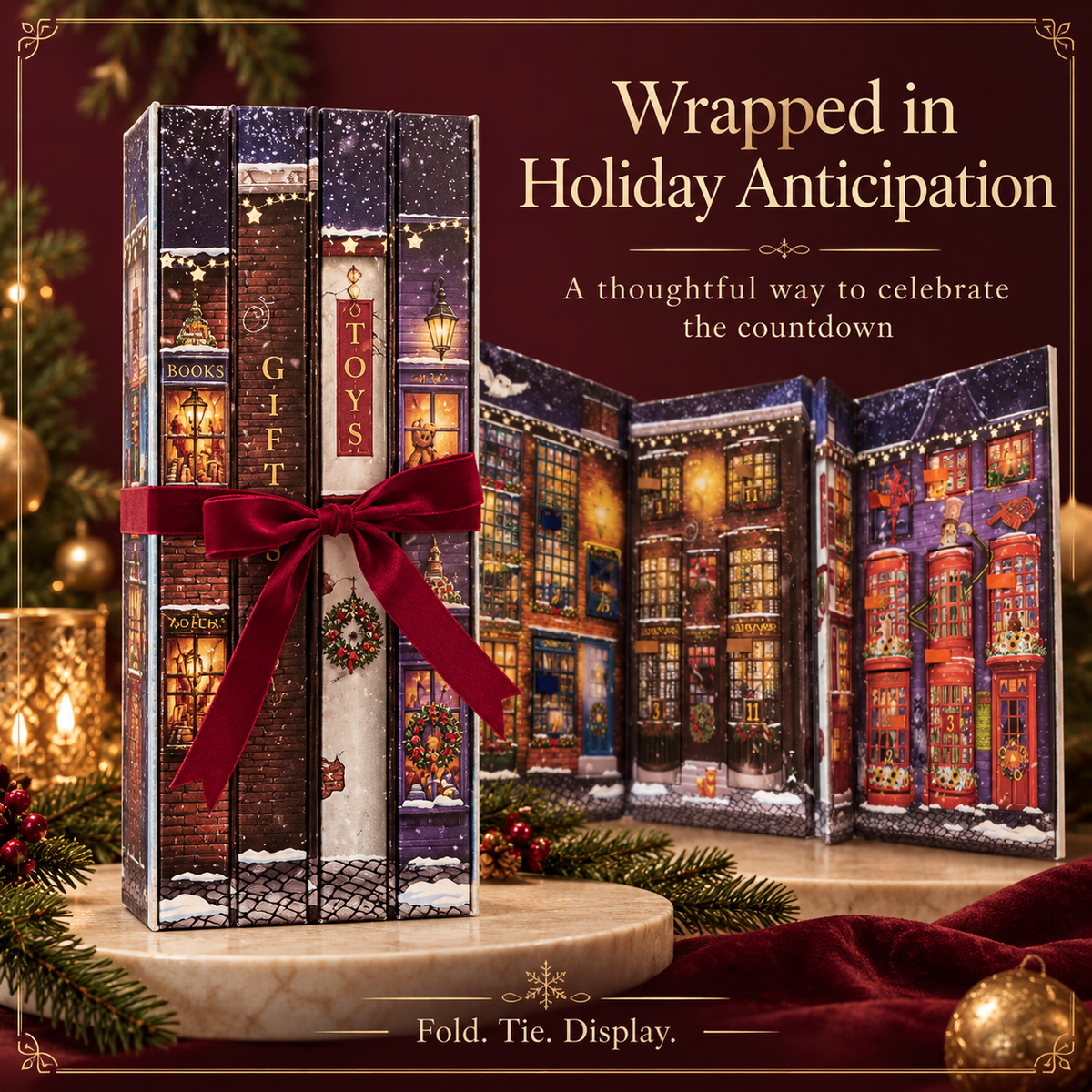 🎄 Christmas Book-Style Advent Calendar – Fold-Out Winter Village, Daily Holiday Surprises & Festive Shelf Décor 🎁✨