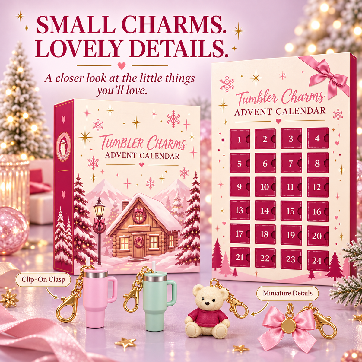24-Day Charm Advent Calendar – Cute Christmas Surprises for Tumblers, Bags & Keys