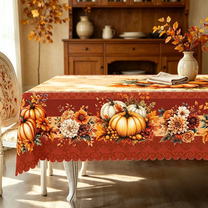 🥰🌻Thanksgiving Tablecloth ，Stain Resistant Washable Polyester Turkey Harvest Tablecloths