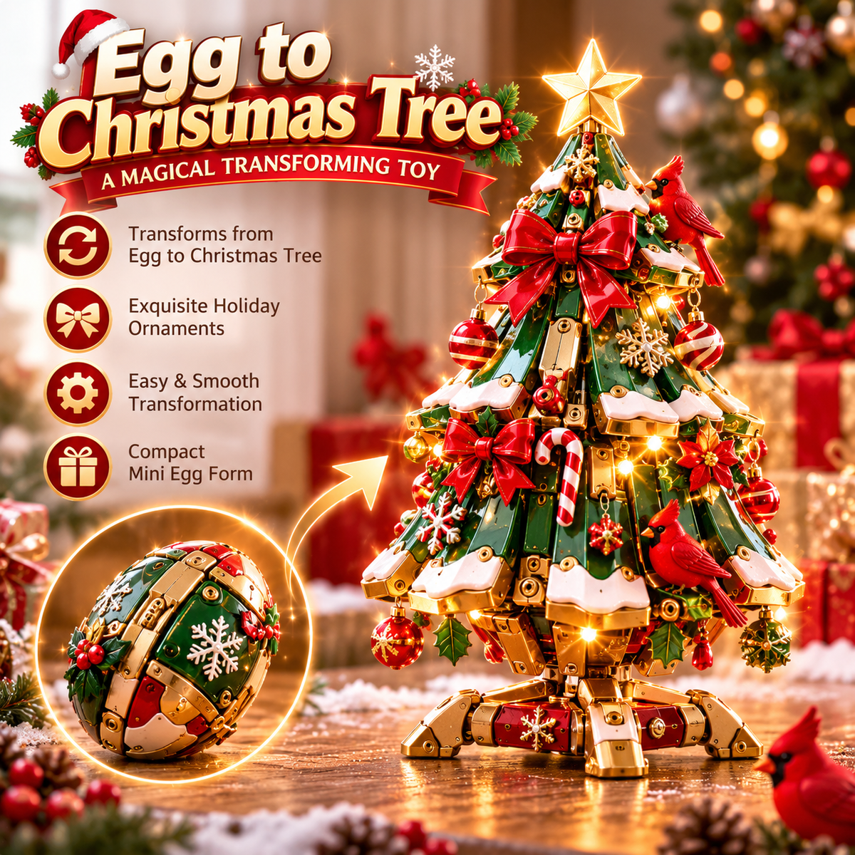 🎄 Egg-to-Christmas Tree™ Magical Transforming Toy – Cardinal Christmas Tree Holiday Gift