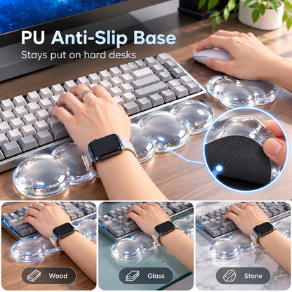 Transparent Jelly Hand Rest Pad Set  Elastic palm support to ease strain during long hours of typing and gaming