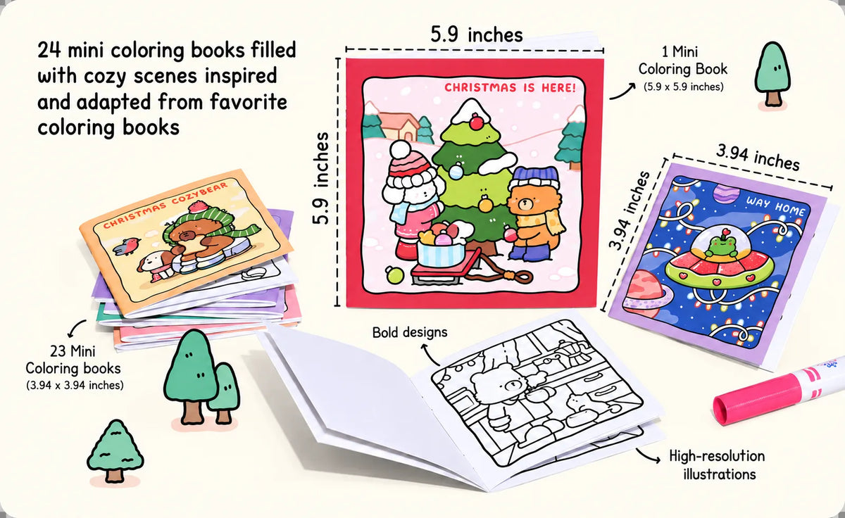 🎁🎨 24-Day Christmas Countdown Mystery Box mini Coloring Book Set