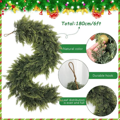 🎄 2-Piece 6FT Real-Touch Cedar Garland – Lifelike Christmas Greenery for Mantel, Staircase & Holiday Decor