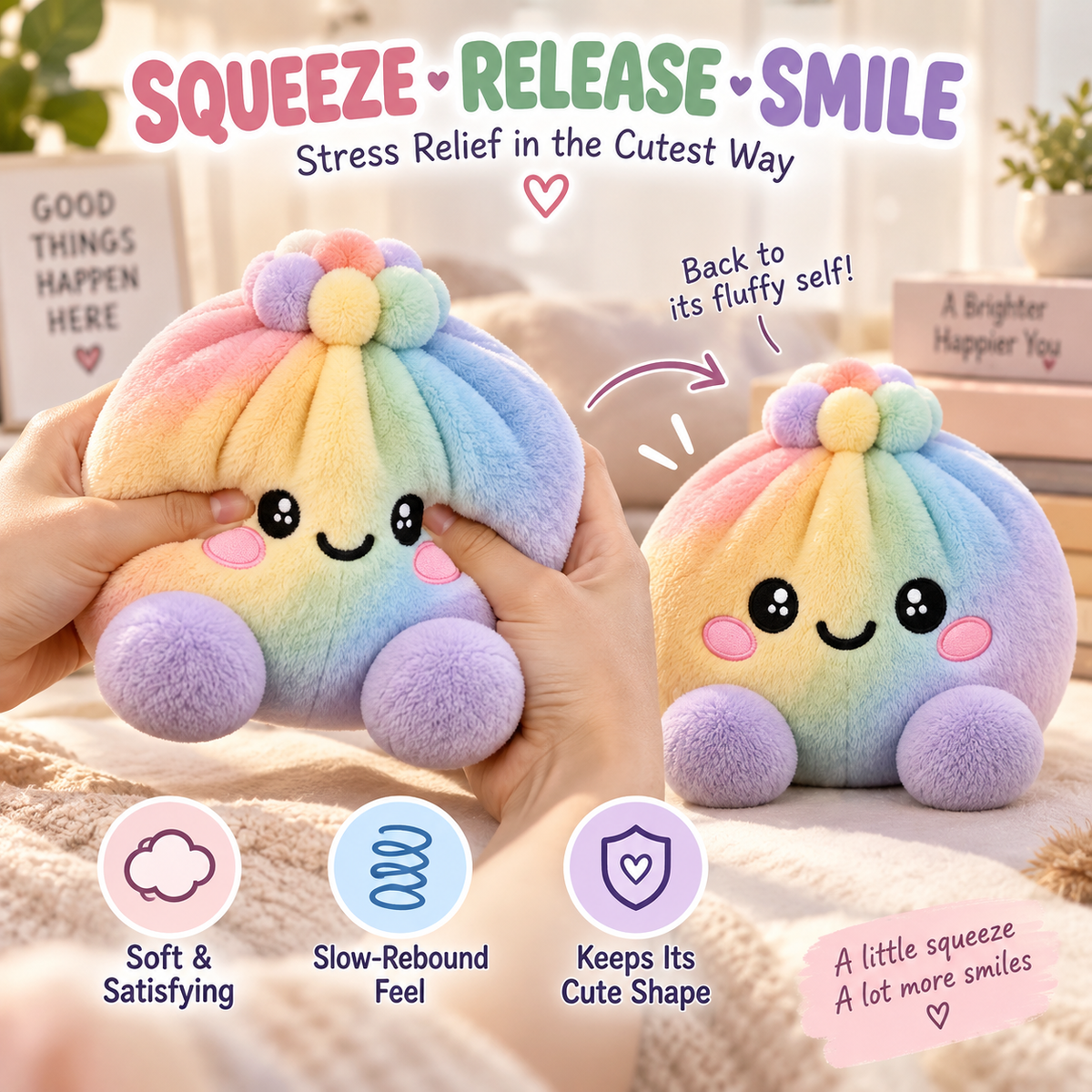 🌈Cute Plush StuffedDumpling Squishies, BigRainbow Squishes withSteamer🥟🎁