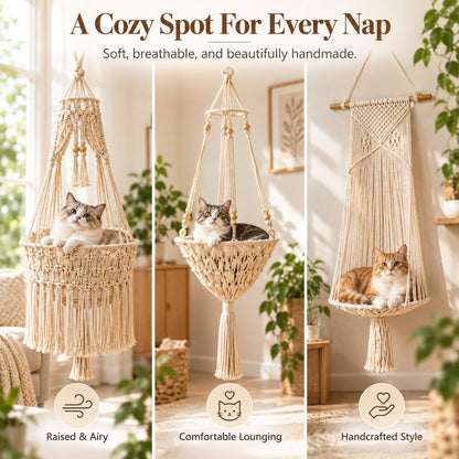🐱 Boho Macrame Cat Hammock – Cozy Hanging Bed For Your Cat