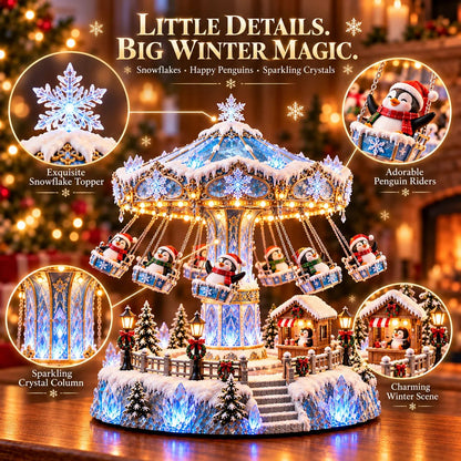 🐧 Penguin Winter Swing Carnival – Light-Up Rotating Christmas Village Decor