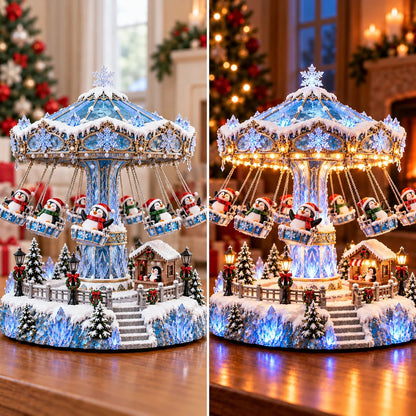 🐧 Penguin Winter Swing Carnival – Light-Up Rotating Christmas Village Decor