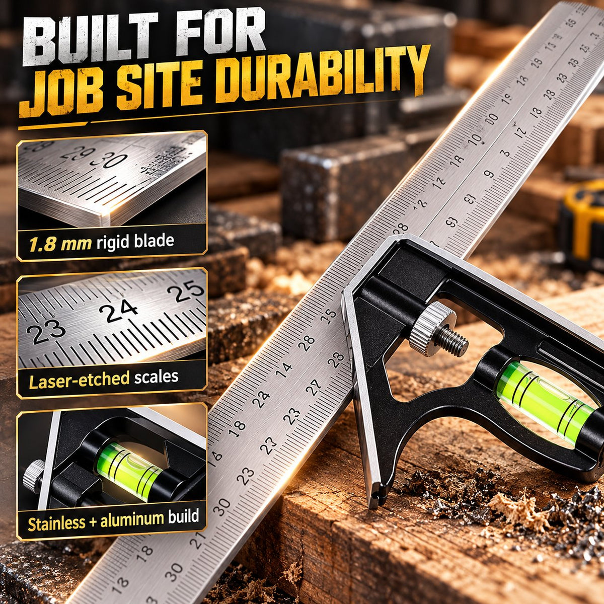 📐7-in-1 Heavy-Duty Combination Square & Precision Marking Gauge