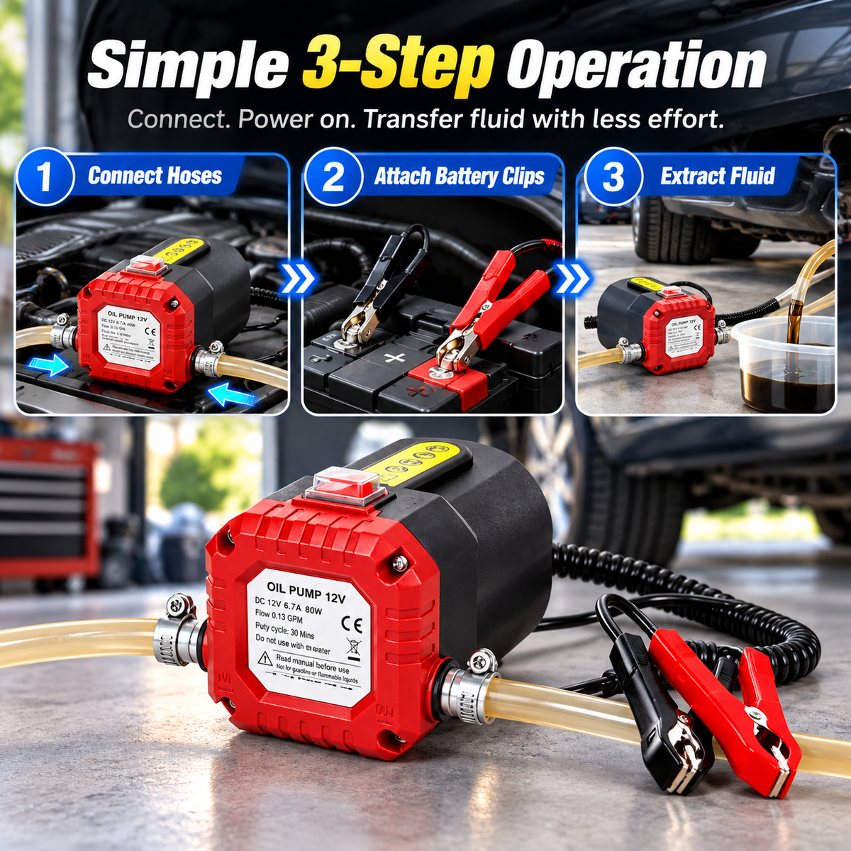 🛢️⚡ 12V 80W Electric Oil Extractor Pump – Engine Oil & Gear Oil Transfer Kit with Hoses