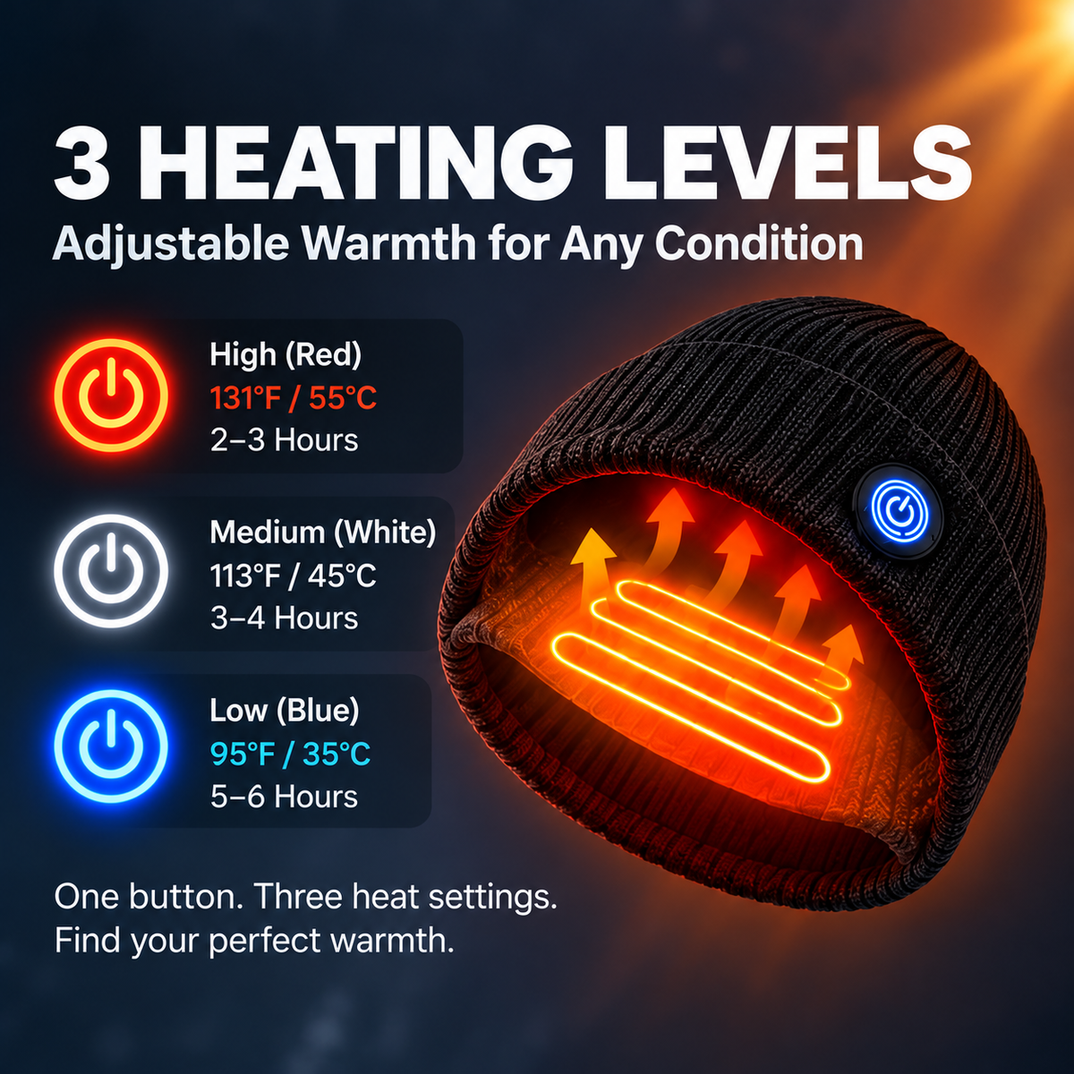 🔥ThermoBeanie™ Rechargeable Heated Beanie – 3 Heat Settings, 5000mAh Battery & USB-C Charging