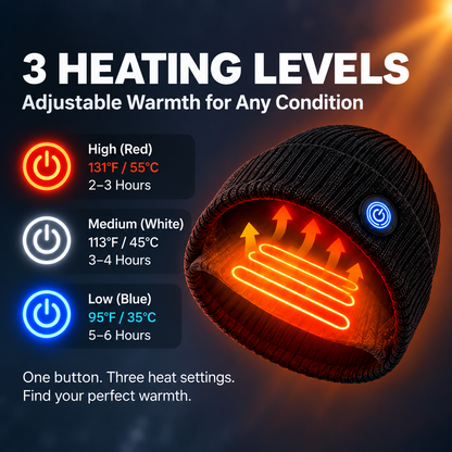 🔥ThermoBeanie™ Rechargeable Heated Beanie – 3 Heat Settings, 5000mAh Battery & USB-C Charging