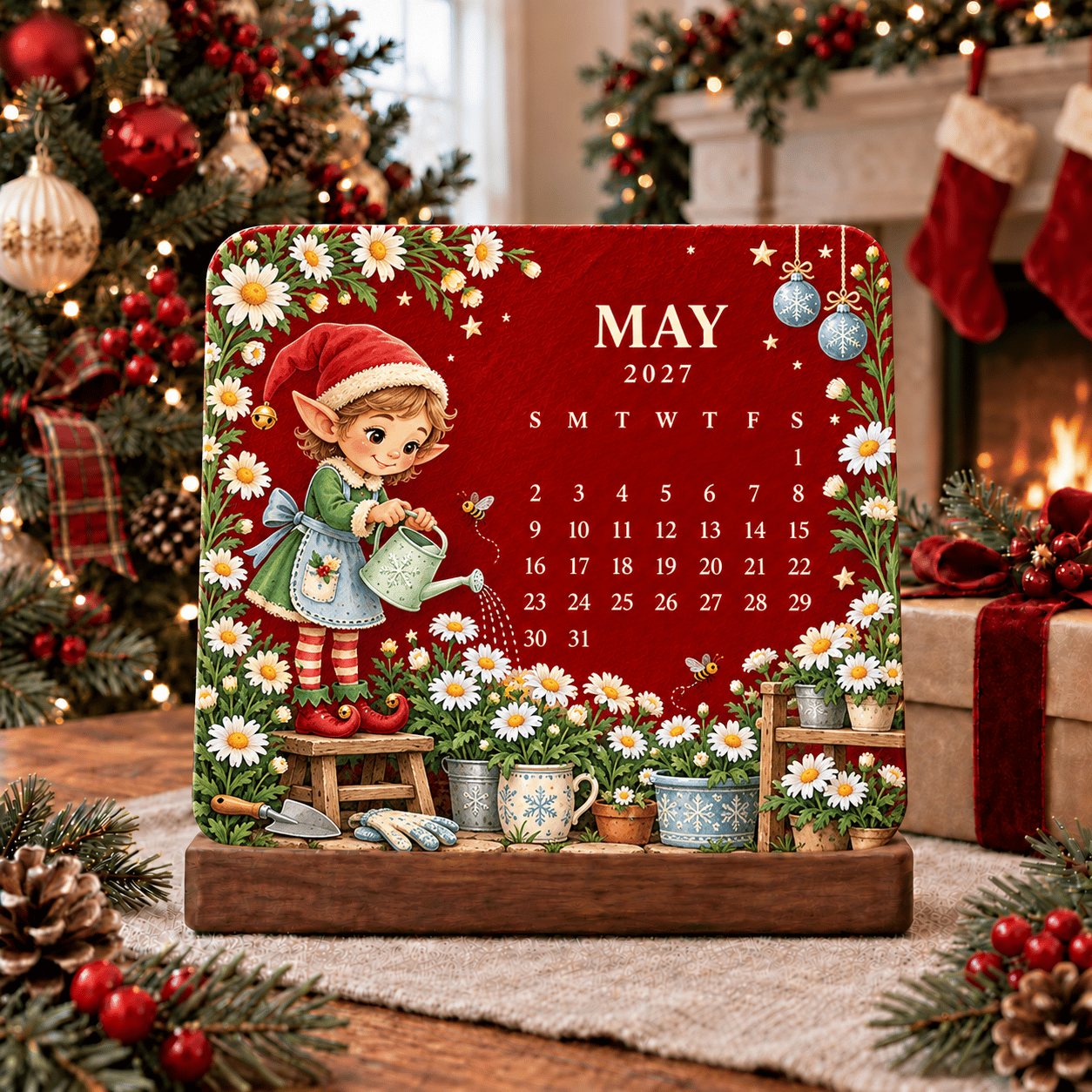 May 2027 little elf watering white daisies