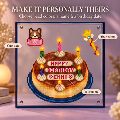 🎂Pixel Bead Birthday Cake – A Handmade Keepsake with Your Name & Date