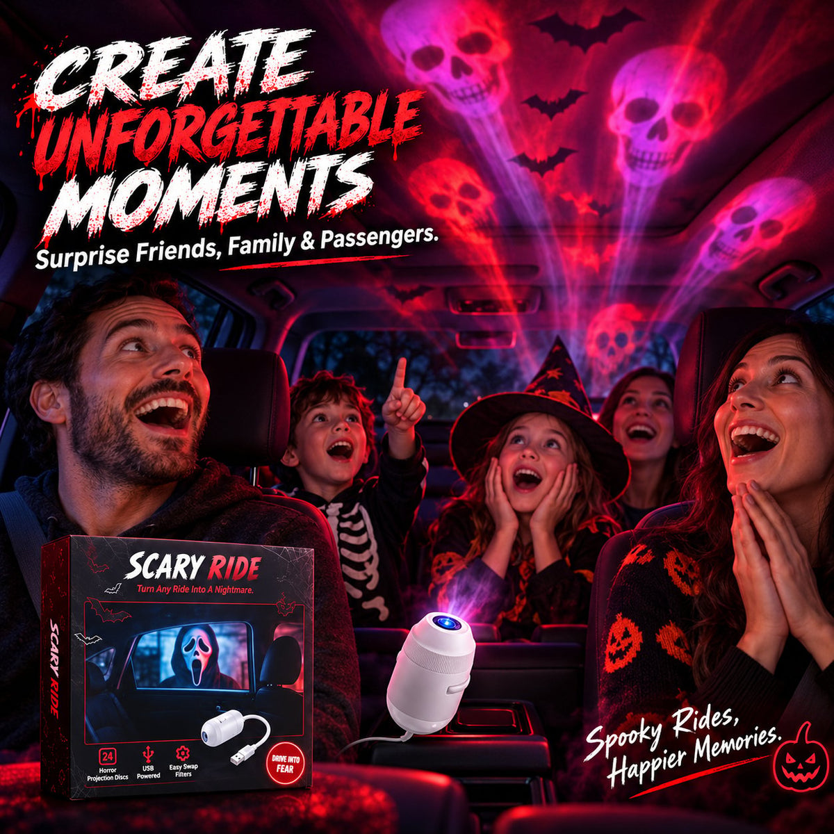 🔥24-Disc USB Car Interior Horror Projector Lamp