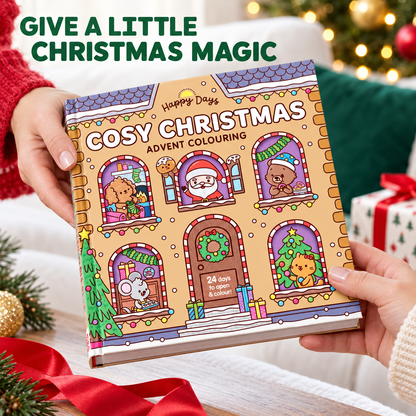 🎄Happy Days‑Cosy Christmas Advent Colouring Book | Hardback Edition | 24 Sealed Daily Surprise Sections | All‑Ages Screen‑Free Festive Activity