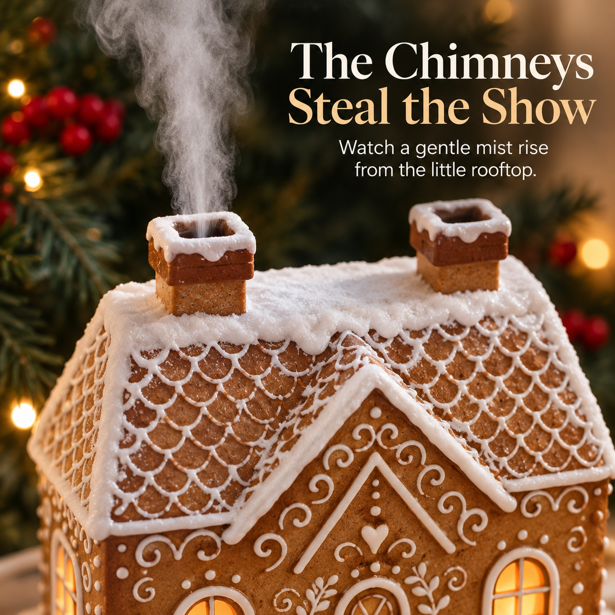 Gingerbread House Diffuser – Chimney Mist & Warm Window Glow for a Cozy Christmas