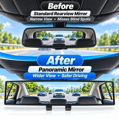 🚗Universal 12-Inch Convex Car Rear View Mirror, Panoramic Clip-On Interior Mirror with Clear Wide View