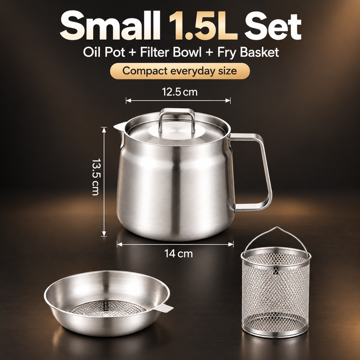 HOT SALE🍟✨ 3-in-1 Stainless Steel Deep Fryer Pot with Oil Filter & Fry Basket 🥘💧 304 Stainless Steel Cooking Oil Strainer & Storage Container 🍗🔥 Easy-Pour Design for Home Kitchen 🍳💖 1.5L/2L Available