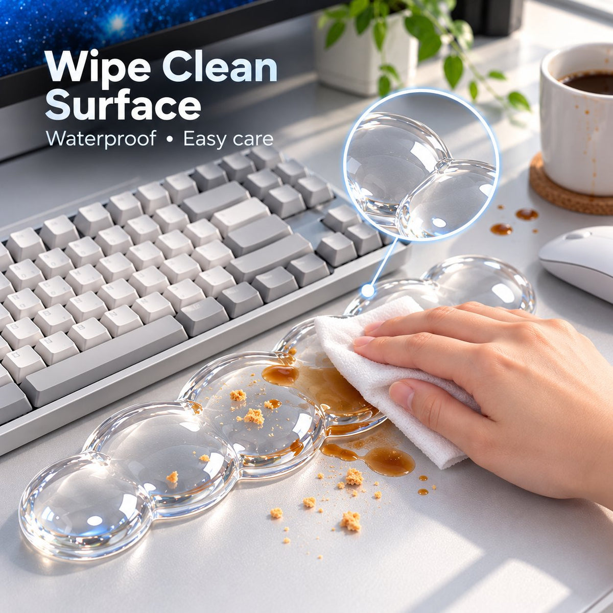 Transparent Jelly Hand Rest Pad Set  Elastic palm support to ease strain during long hours of typing and gaming