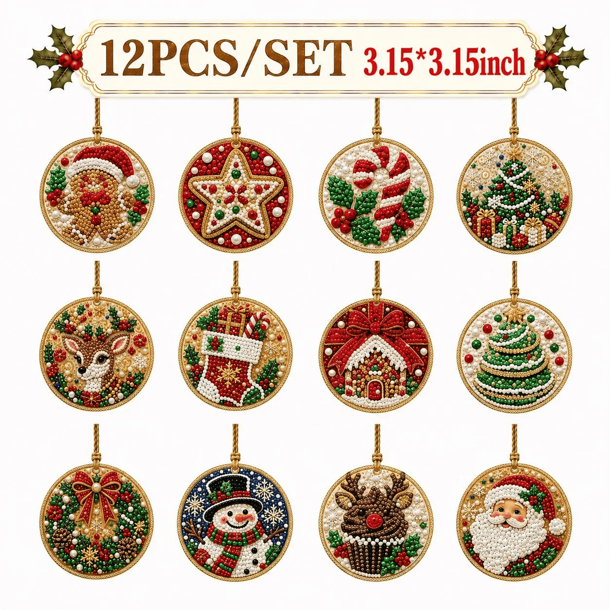 6Pcs/12Pcs Christmas DIY Diamond Painting Ornaments Kit