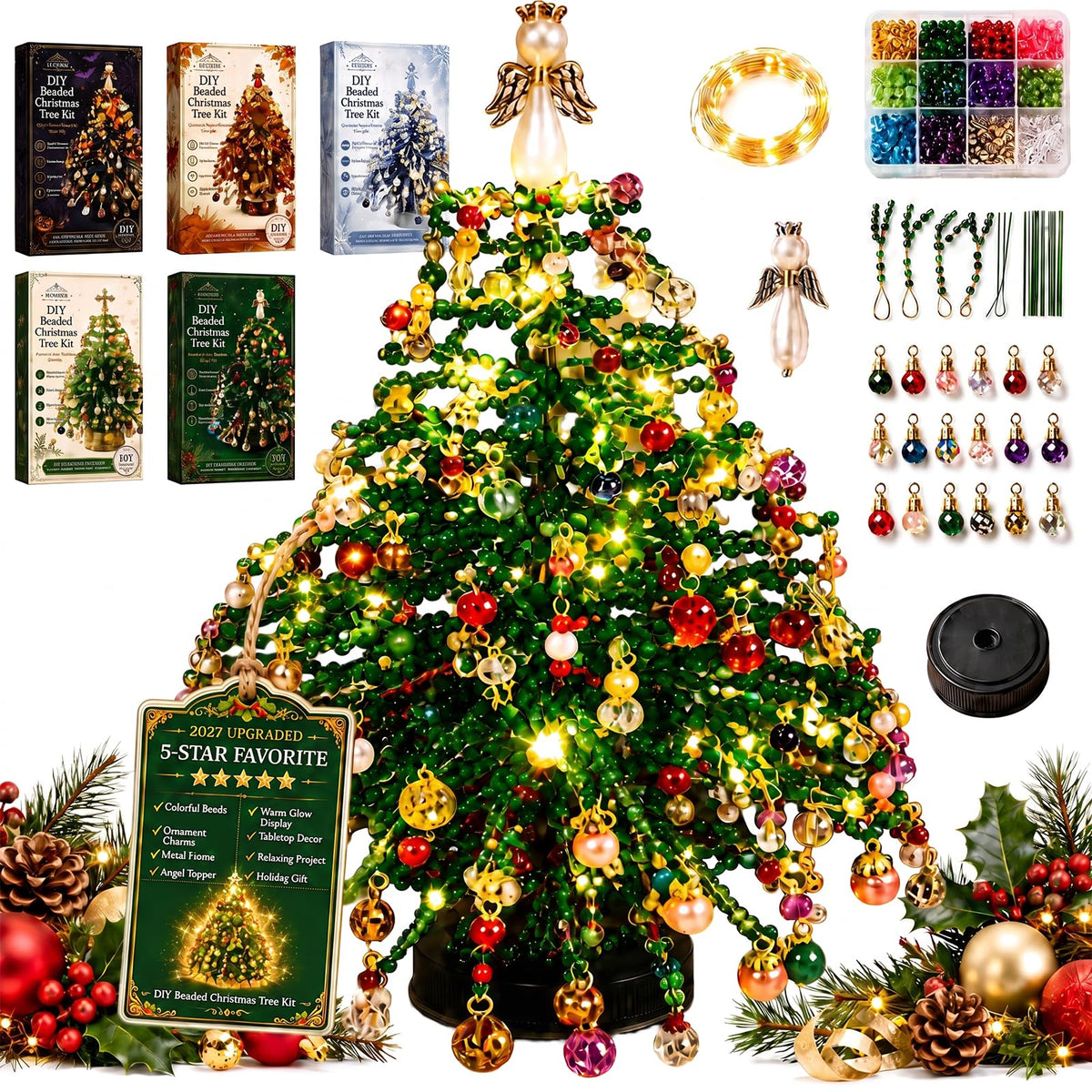 🔥Christmas Sale🎁🎄✨ DIY Beaded Christmas Tree Kit – 🎅Create Your Own Sparkling Holiday Decoration