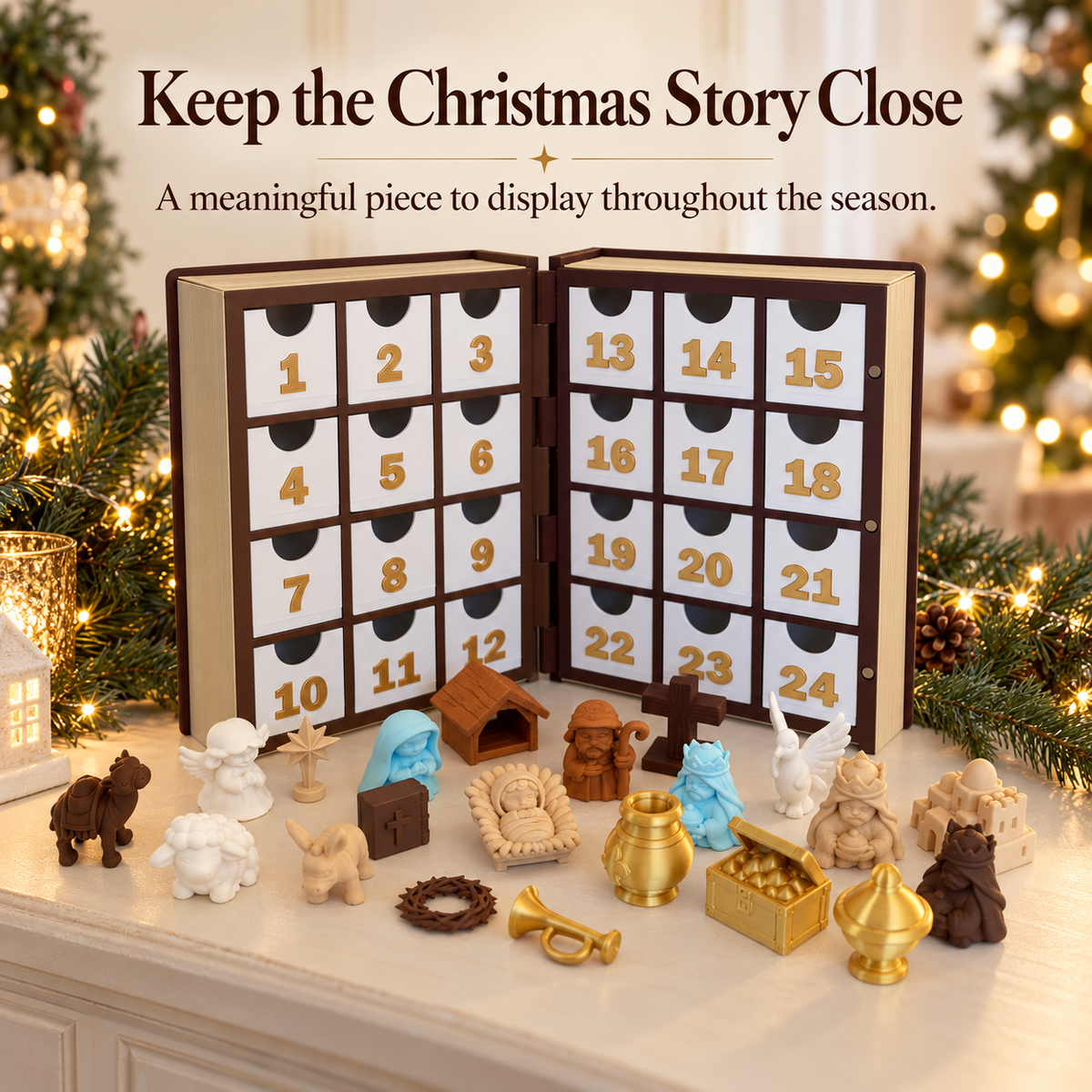 🎁3D Bible Advent Calendar with 24 Nativity Miniatures & Verse Cards