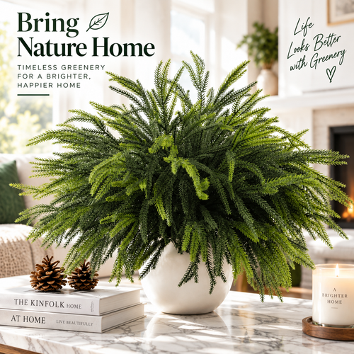 🌲 24-Inch Real Touch Norfolk Pine Stems – Flexible Artificial Evergreen Greenery