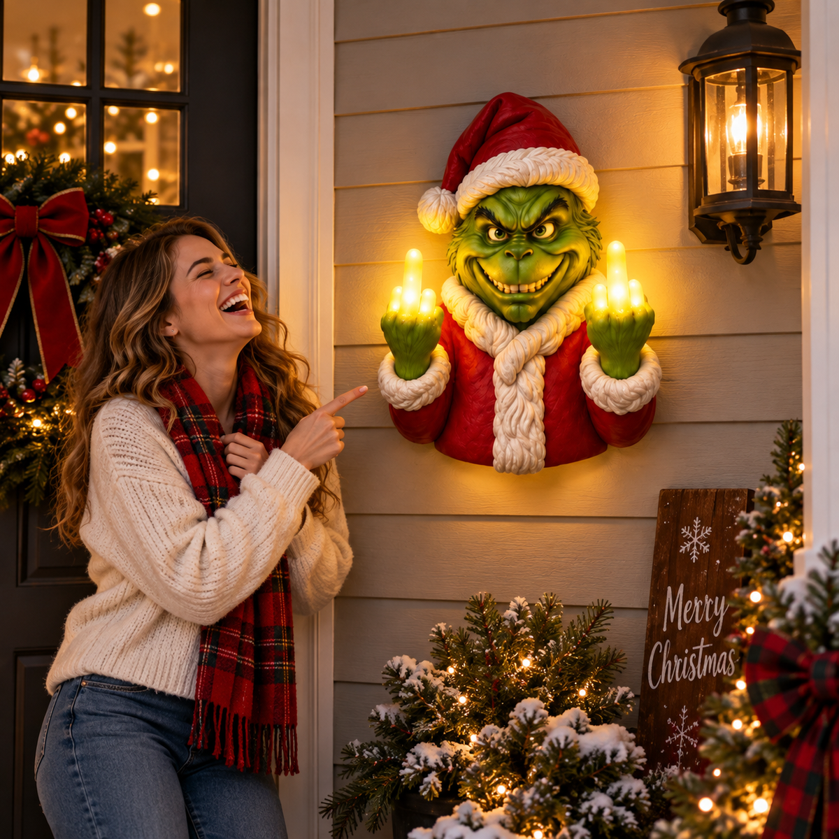 😍Funny Grinch Christmas Wall Lamp – Festive Holiday Home Decor