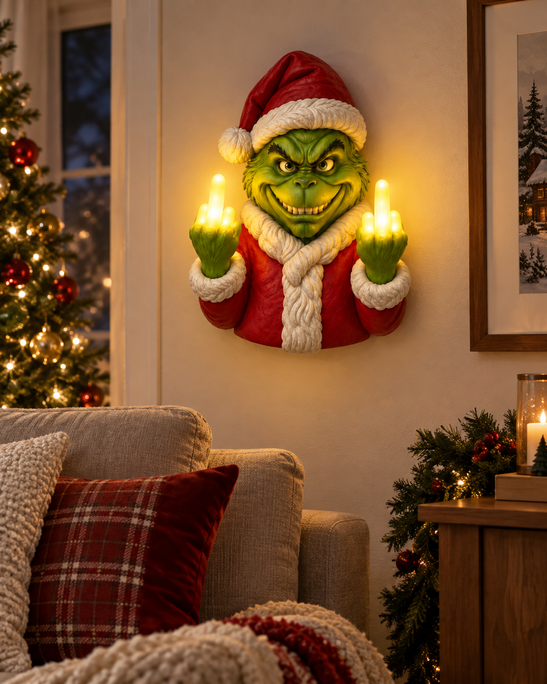 😍Funny Grinch Christmas Wall Lamp – Festive Holiday Home Decor