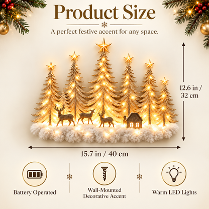Lighted Wooden Christmas Deer Forest Wall Decor – Warm LED Winter Scene Holiday Decoration
