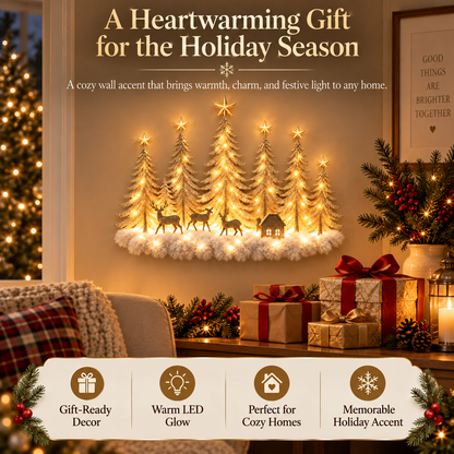 Lighted Wooden Christmas Deer Forest Wall Decor – Warm LED Winter Scene Holiday Decoration
