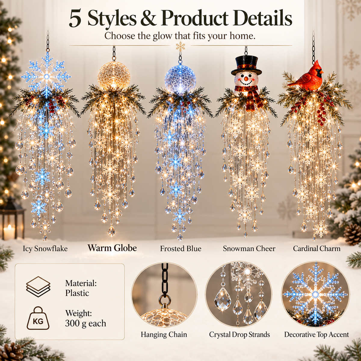 🔥 50% OFF Today 🎅 Christmas Hanging Snowflake & Crystal LED Light | Magical Porch Glow ✨
