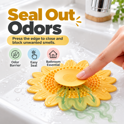 🌻 50% OFF Sunflower Silicone Drain Cover – Hair Catcher, Odor Blocker & One-Press Drain 💧