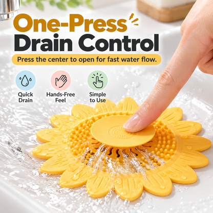 🌻 50% OFF Sunflower Silicone Drain Cover – Hair Catcher, Odor Blocker & One-Press Drain 💧