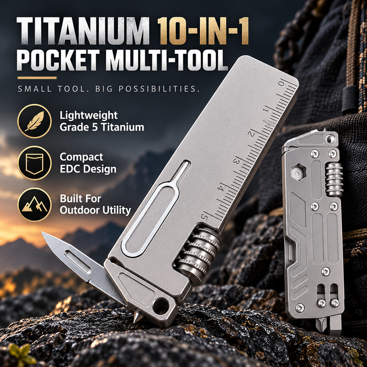 Titanium 10-in-1 Pocket Multi-Tool for Everyday Carry