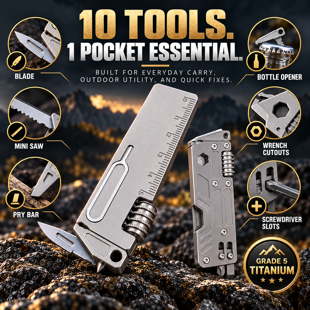 Titanium 10-in-1 Pocket Multi-Tool for Everyday Carry