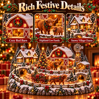 🐮 Animated Highland Cow Christmas Village | Lighted Farmhouse Holiday Décor
