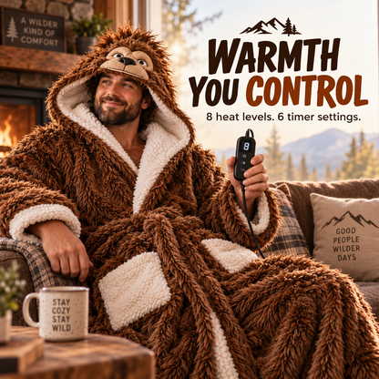 🦍 Bigfoot Heated Wearable Blanket Robe | 8 Heat Levels & Cozy Sherpa Lining