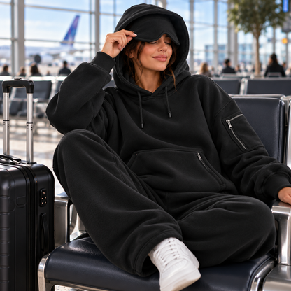 ✈️ Women's Travel Hoodie – Built-In Sleep Mask & Hidden Zipper Pockets 😴
