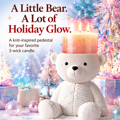 🧸 Holiday Bear 3-Wick Candle Pedestal | Knit-Inspired Christmas Décor🎁