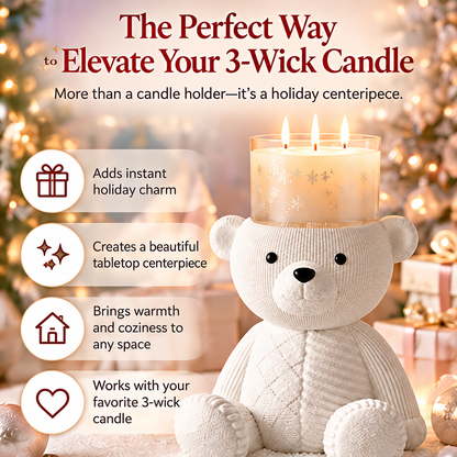 🧸 Holiday Bear 3-Wick Candle Pedestal | Knit-Inspired Christmas Décor🎁