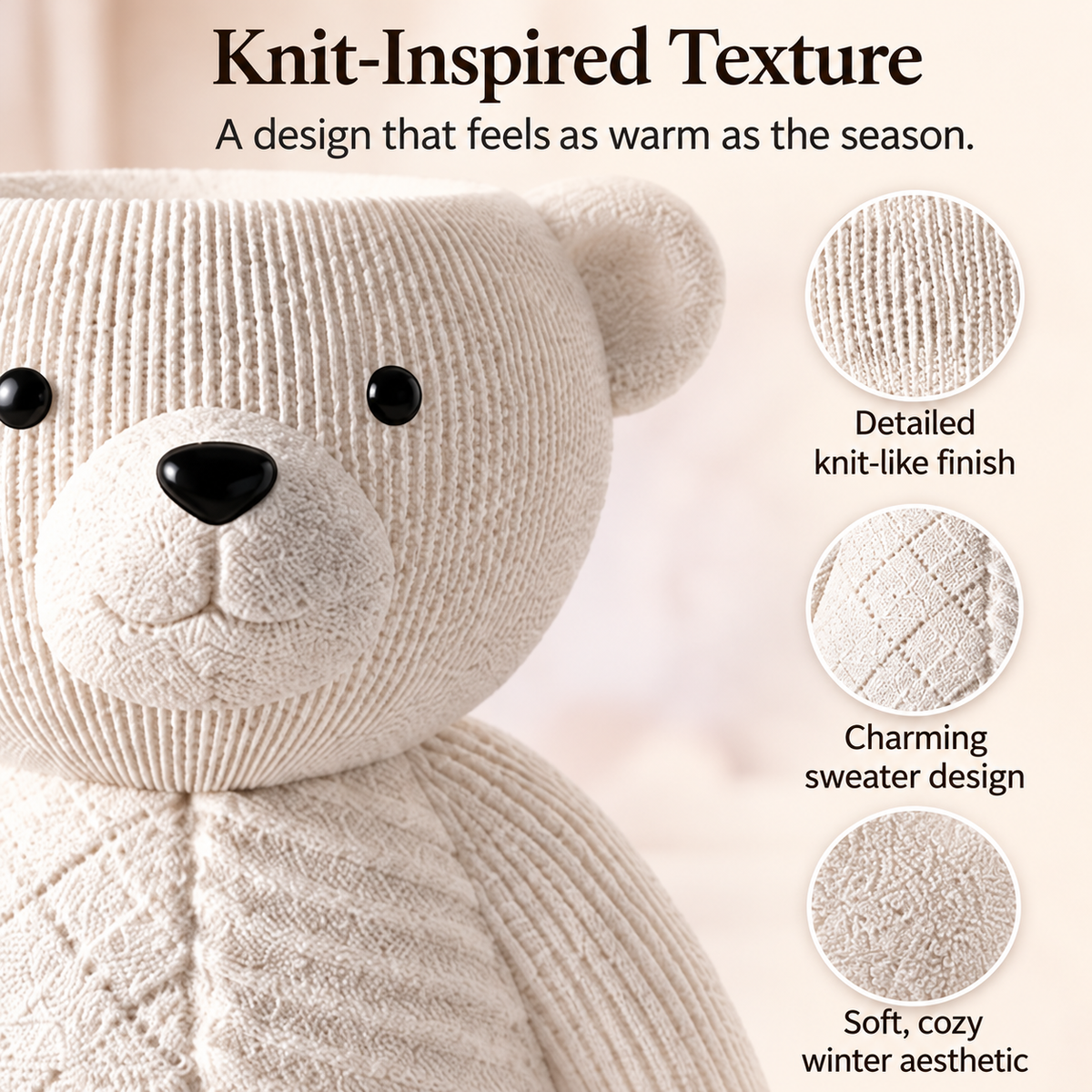 🧸 Holiday Bear 3-Wick Candle Pedestal | Knit-Inspired Christmas Décor🎁