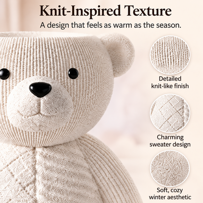 🧸 Holiday Bear 3-Wick Candle Pedestal | Knit-Inspired Christmas Décor🎁