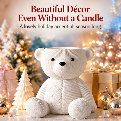 🧸 Holiday Bear 3-Wick Candle Pedestal | Knit-Inspired Christmas Décor🎁
