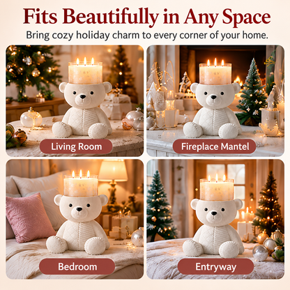 🧸 Holiday Bear 3-Wick Candle Pedestal | Knit-Inspired Christmas Décor🎁