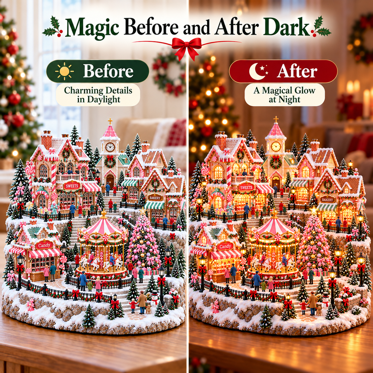 🔥Last Day 50%🎄✨ Magical Christmas Candy Village – Lighted Miniature Holiday Wonderland with Carousel