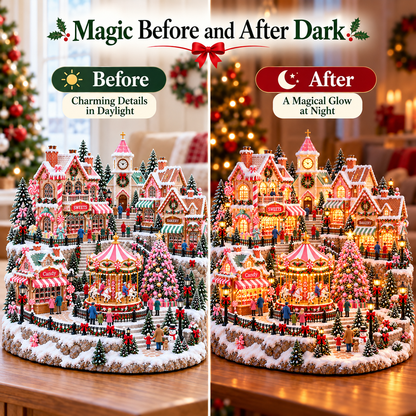 🔥Last Day 50%🎄✨ Magical Christmas Candy Village – Lighted Miniature Holiday Wonderland with Carousel