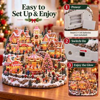 🔥Last Day 50%🎄✨ Magical Christmas Candy Village – Lighted Miniature Holiday Wonderland with Carousel