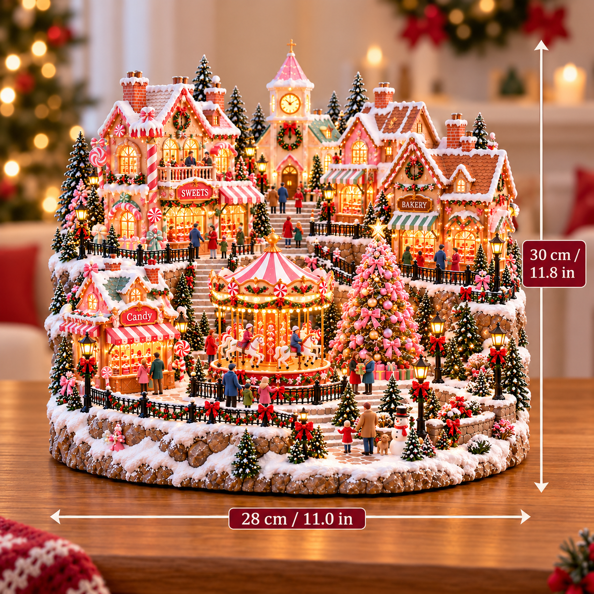 🔥Last Day 50%🎄✨ Magical Christmas Candy Village – Lighted Miniature Holiday Wonderland with Carousel