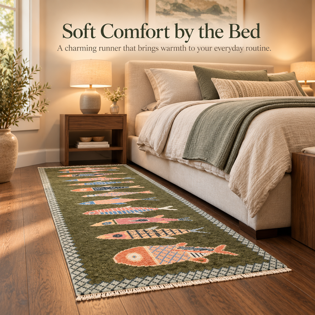 🎏 Hand-Knotted Koi Fish Wool Runner Rug - Artisan Hallway Déco✨